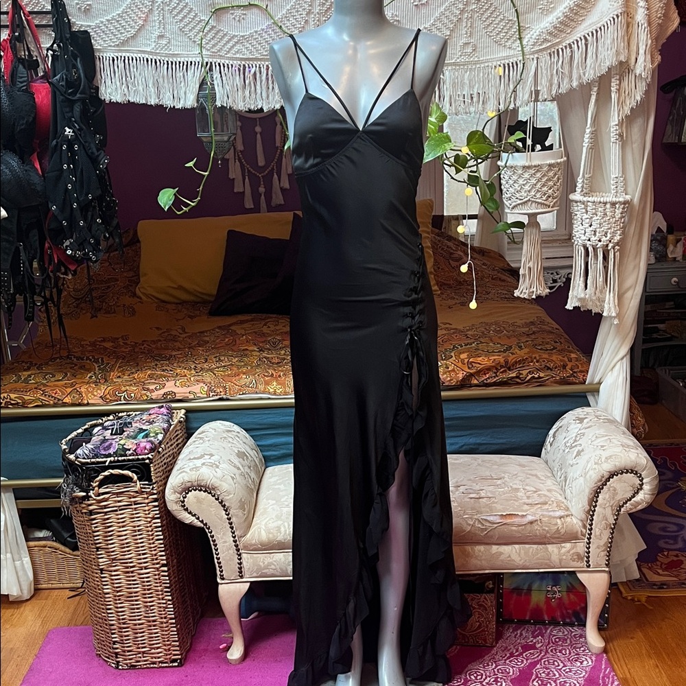 Widow Permanent Midnight silky satin maxi dress